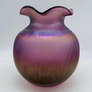 Bohemian c.1900 LOETZ RINDSKOPF KRALIK IRIDESCENT PURPLE RUFFLED GLASS VASE